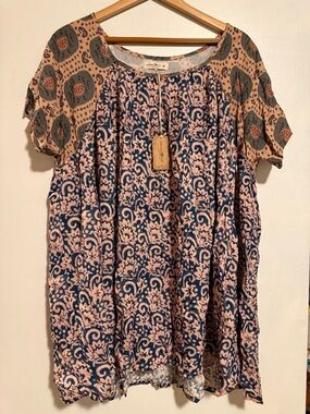 NATURAL LIFE Navy and Blush Printed Tunic dress